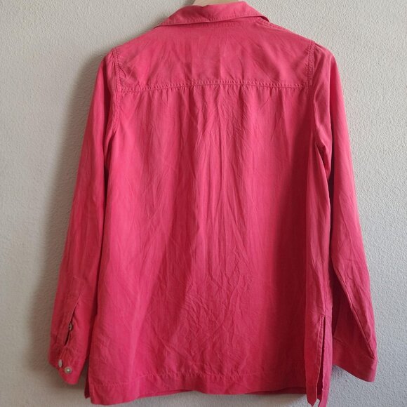 Vtg Lizden Shirt Womens Small Pink Button Front 100% Silk Long Sleeve Pocket Top - Picture 7 of 9